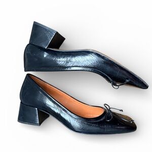 L’INTERVALLE Ballerina Low Heel Square Black Crinkle Patent Leather Shoes SZ 9